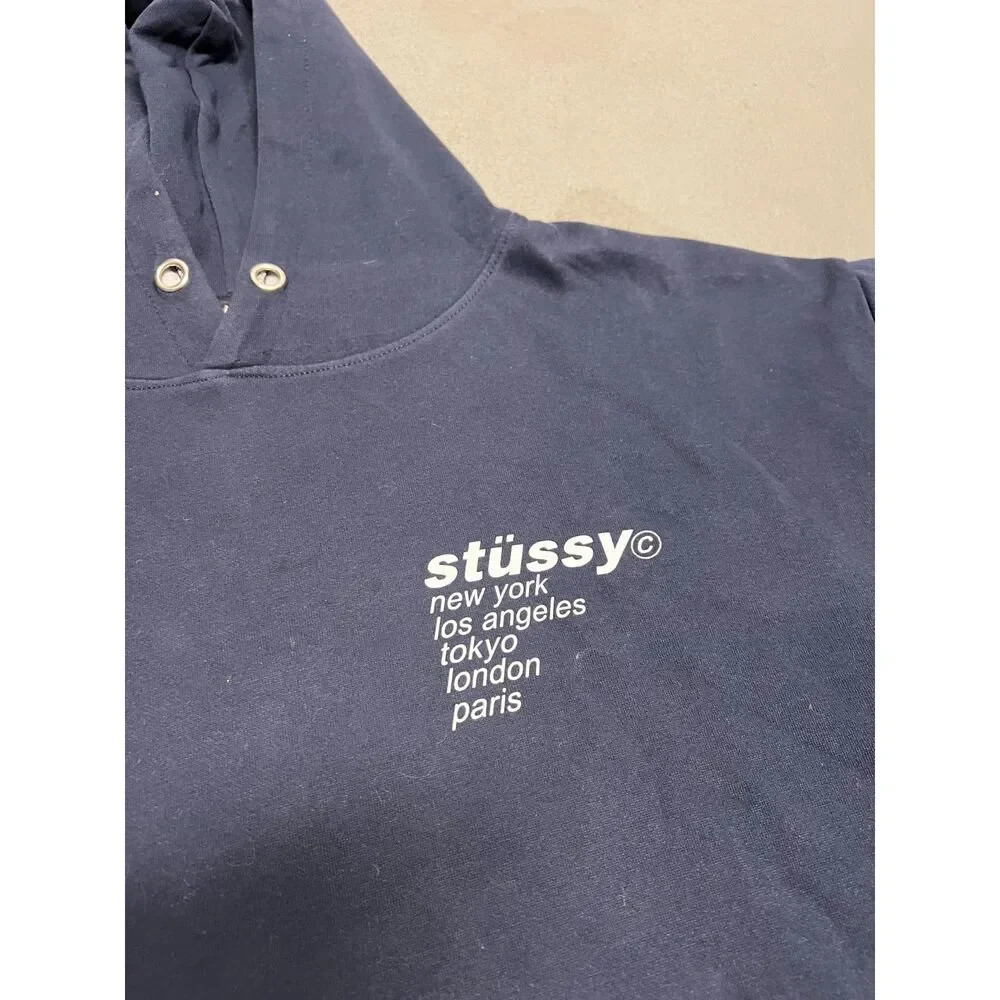 Stussy International Strawberry Double Sided Navy Hoodie Size Large - Picture 4 of 6